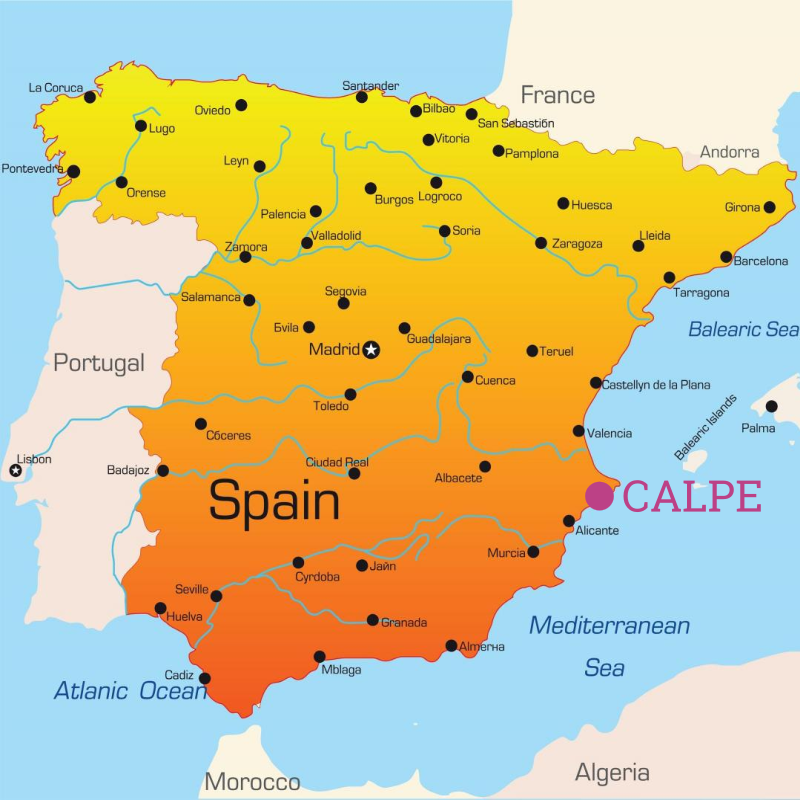 Mapa Hiszpanii — Calpe na Costa Blanca